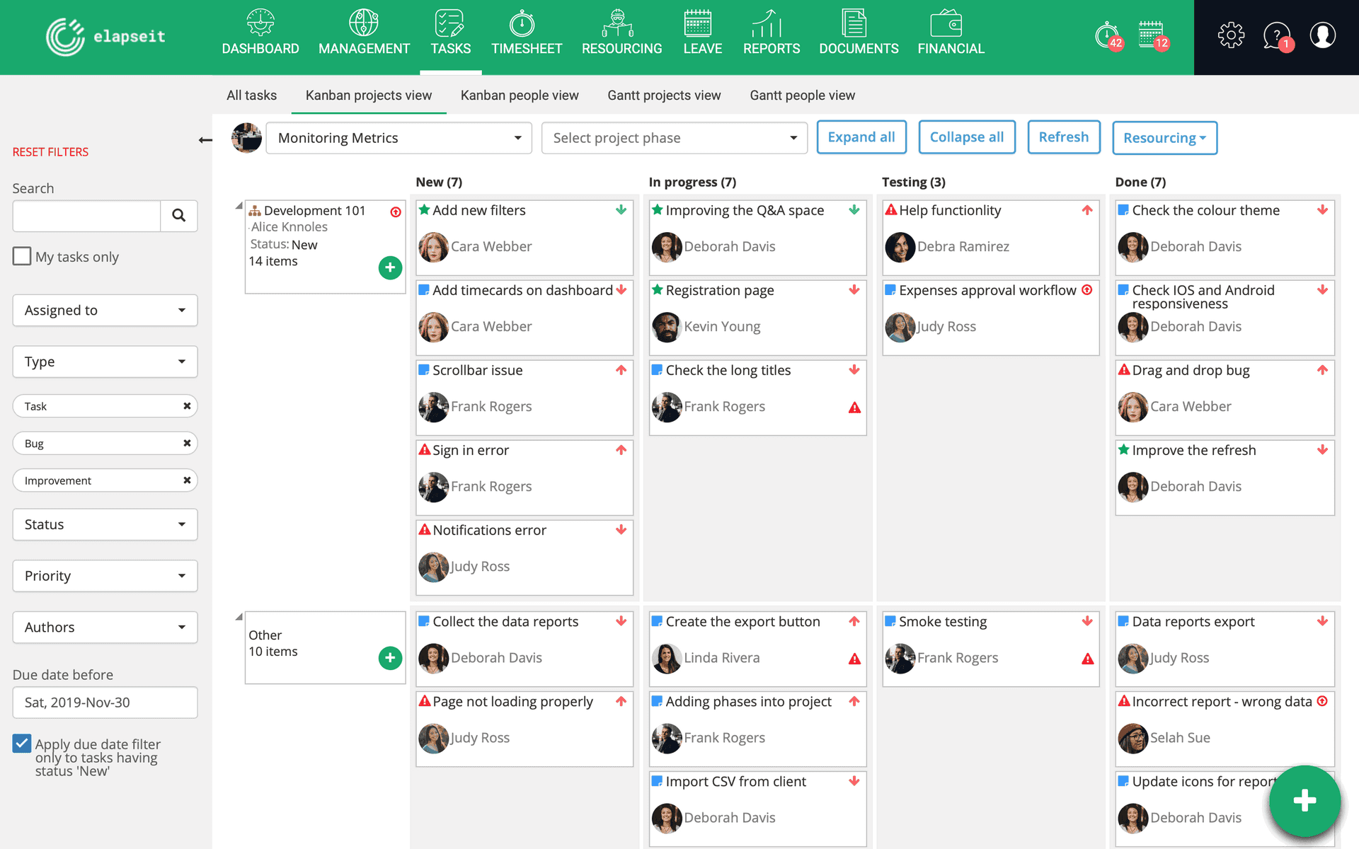 Vizualizarea proiectului Kanban in elapseit