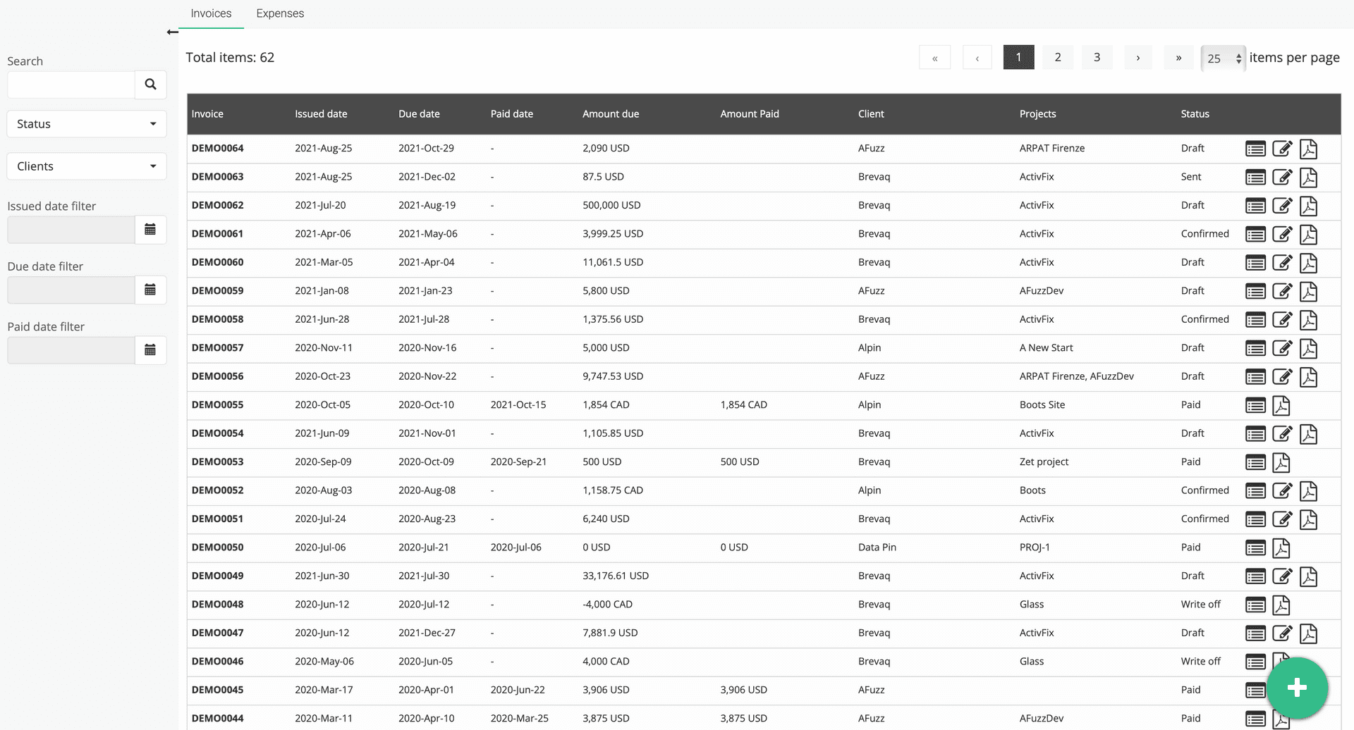 Raport detaliat al facturilor cu data scadentei, suma si statusul.